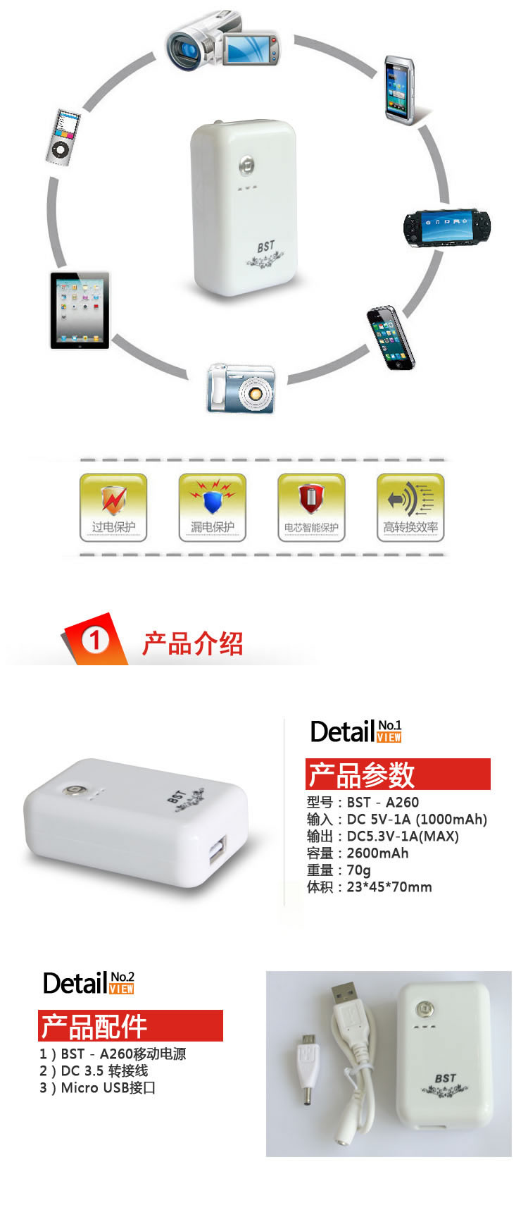 移動式充電電源手機充電器電子產品描述