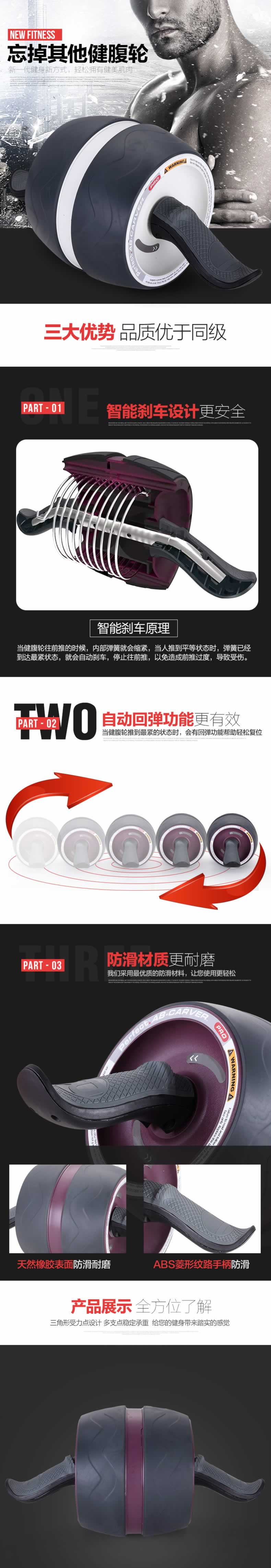 自動回彈健腹輪家用運動器材詳情